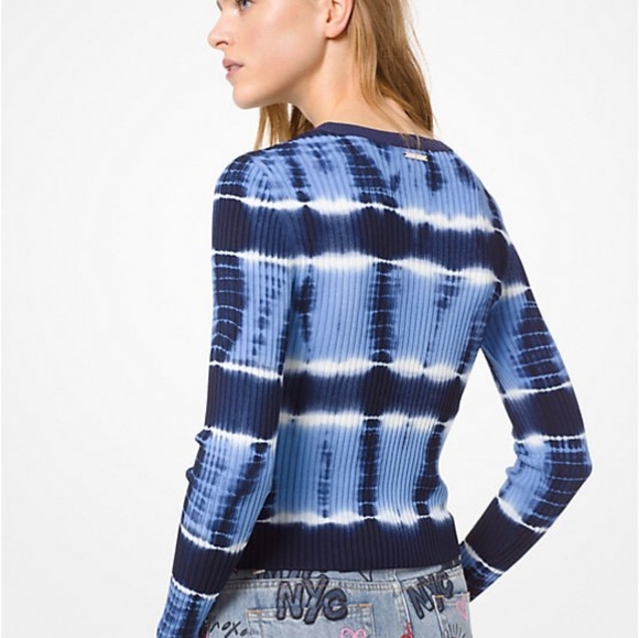 Michael Kors women's sweater, blue tie dye, ribbed, body contouring, USXXS-USXS - Picture 1 of 4